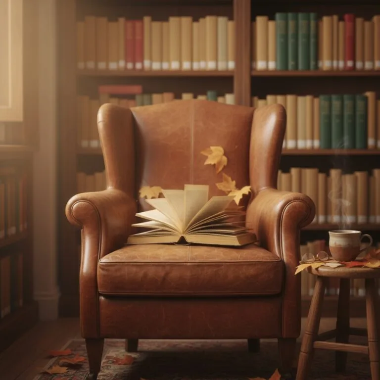 Un fauteuil en cuir dans une bibliothèque — illustration de « Corner les pages, lire la fin, abandonner : examen de conscience de lectrice »