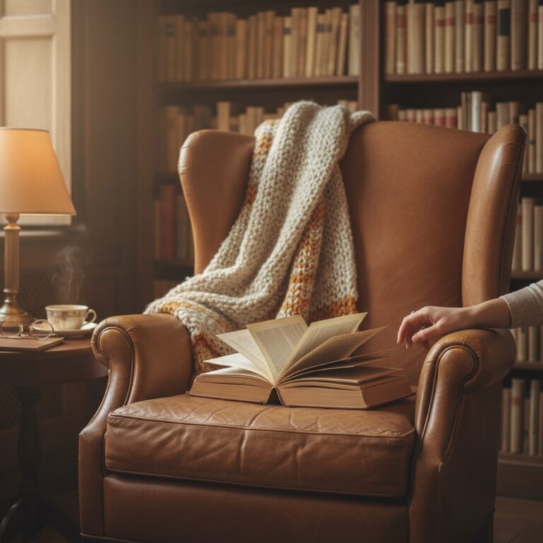Un fauteuil en cuir dans une bibliothèque — illustration de « Drop Dead Diva, ou une blonde dans un corps de brune »