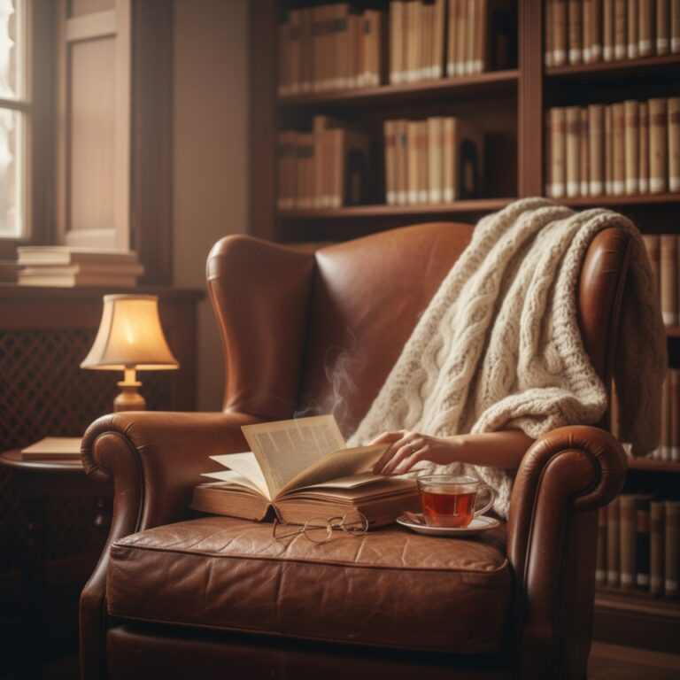 Un fauteuil en cuir dans une bibliothèque — illustration de « TFMA : moteur, action, et mes X semaines de retard »