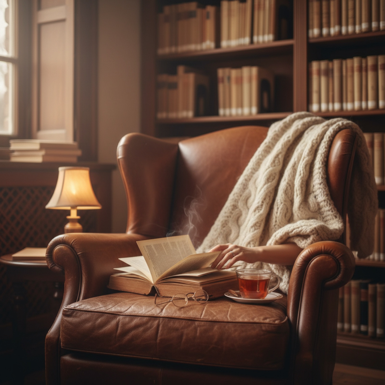 Un fauteuil en cuir dans une bibliothèque — illustration de « TFMA : moteur, action, et mes X semaines de retard »