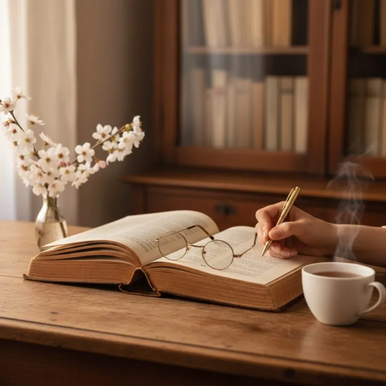 Un vieux livre relié ouvert sur un bureau en bois patiné — illustration de « Les bibliothèques dont on hérite : comment se transmet le goût de lire »