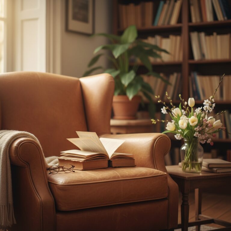 Un fauteuil en cuir dans une bibliothèque — illustration de « [La rétro littéraire] La femme au portrait, le polar de Greg Iles qui m’a retournée »