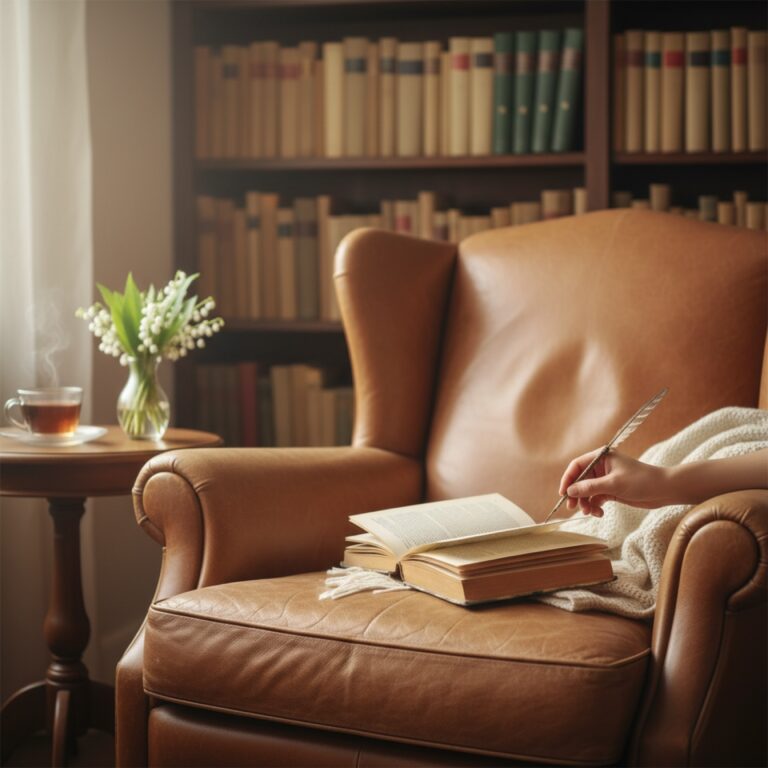 Un fauteuil en cuir dans une bibliothèque — illustration de « Persuasion de Jane Austen, et une nouvelle qui change ma vie »