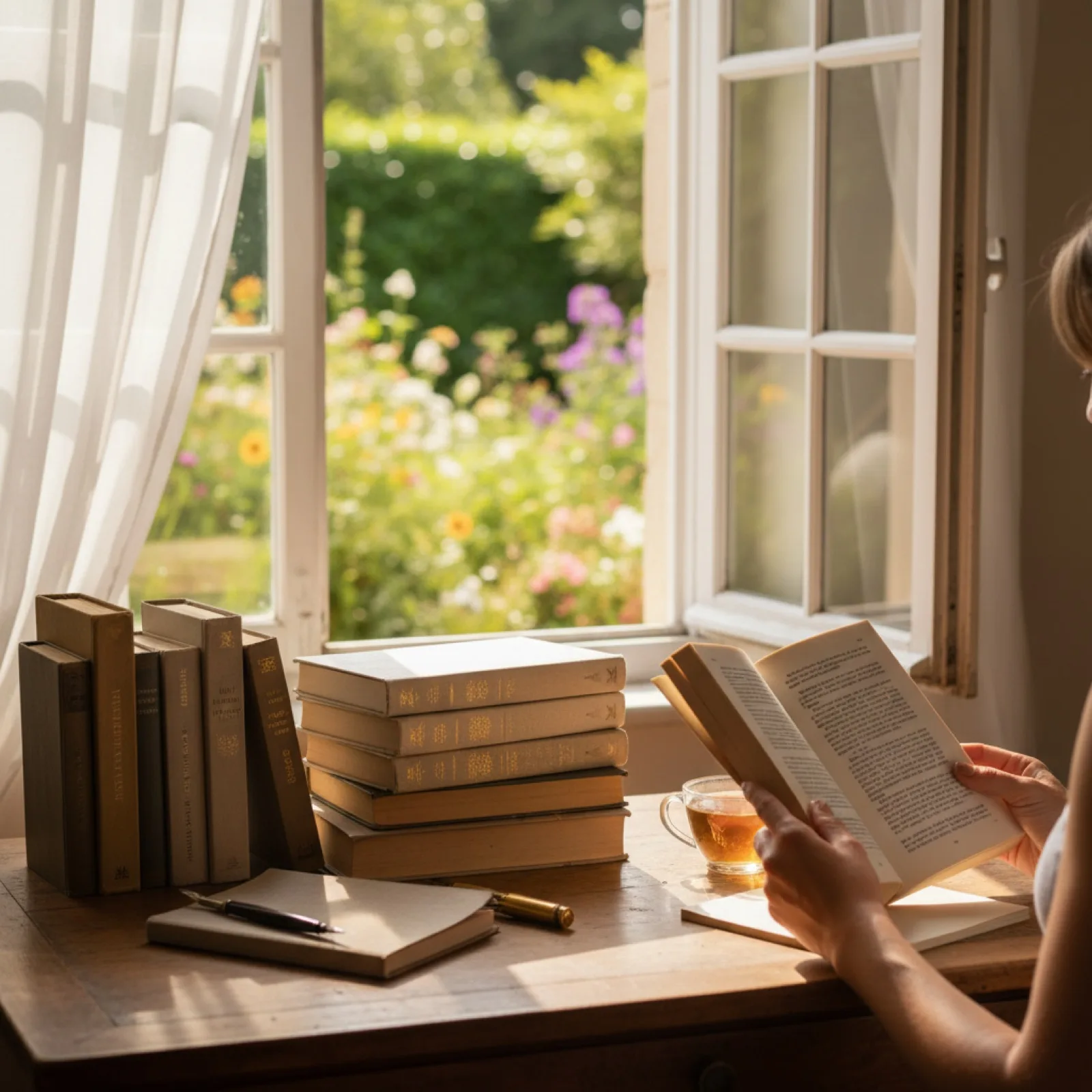 Une pile de classiques reliés aux tranches dorées près d'une fenêtre à croisillons — illustration de « Offrir un livre sans se tromper : ma méthode et les pièges classiques »