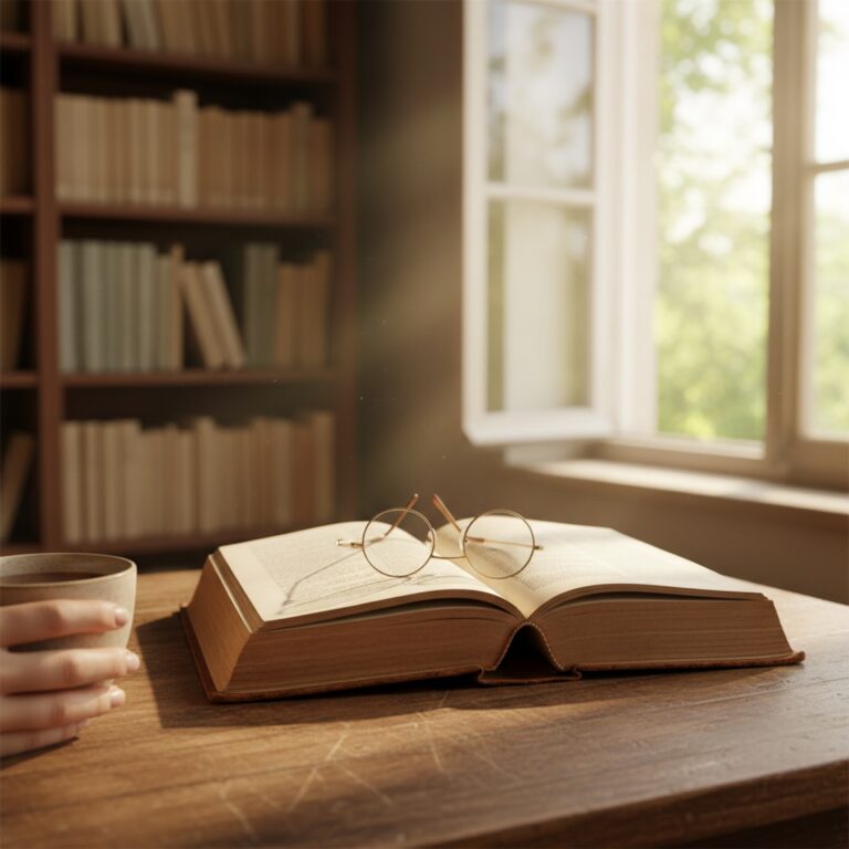 Un vieux livre relié ouvert sur un bureau en bois patiné — illustration de « Lire en anglais dans le texte quand on n'est pas bilingue »