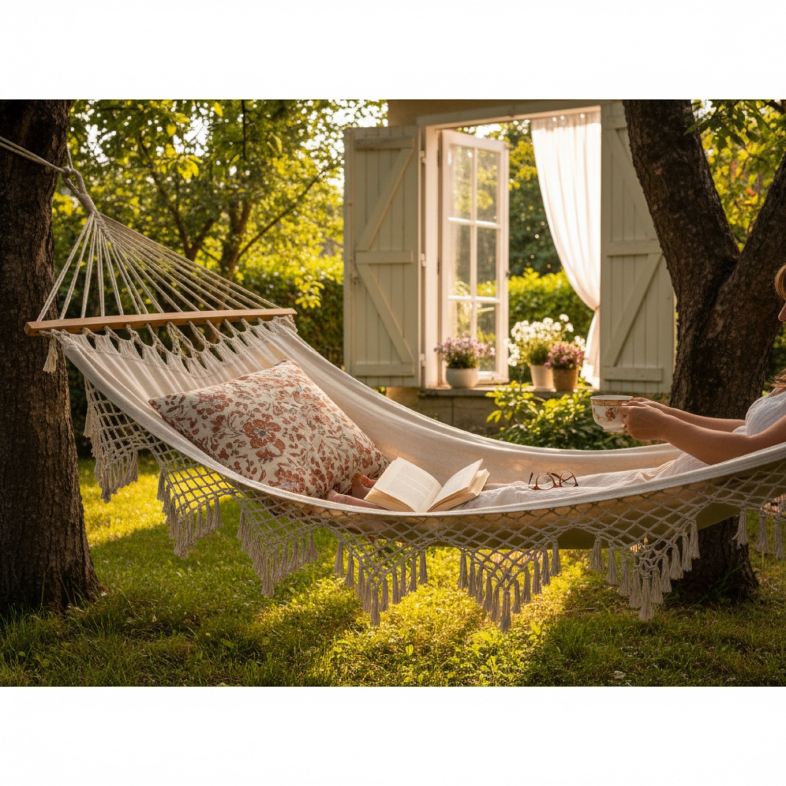 Un hamac dans un jardin d'été — illustration de « [La rétro littéraire] Un homme à distance de Katherine Pancol »