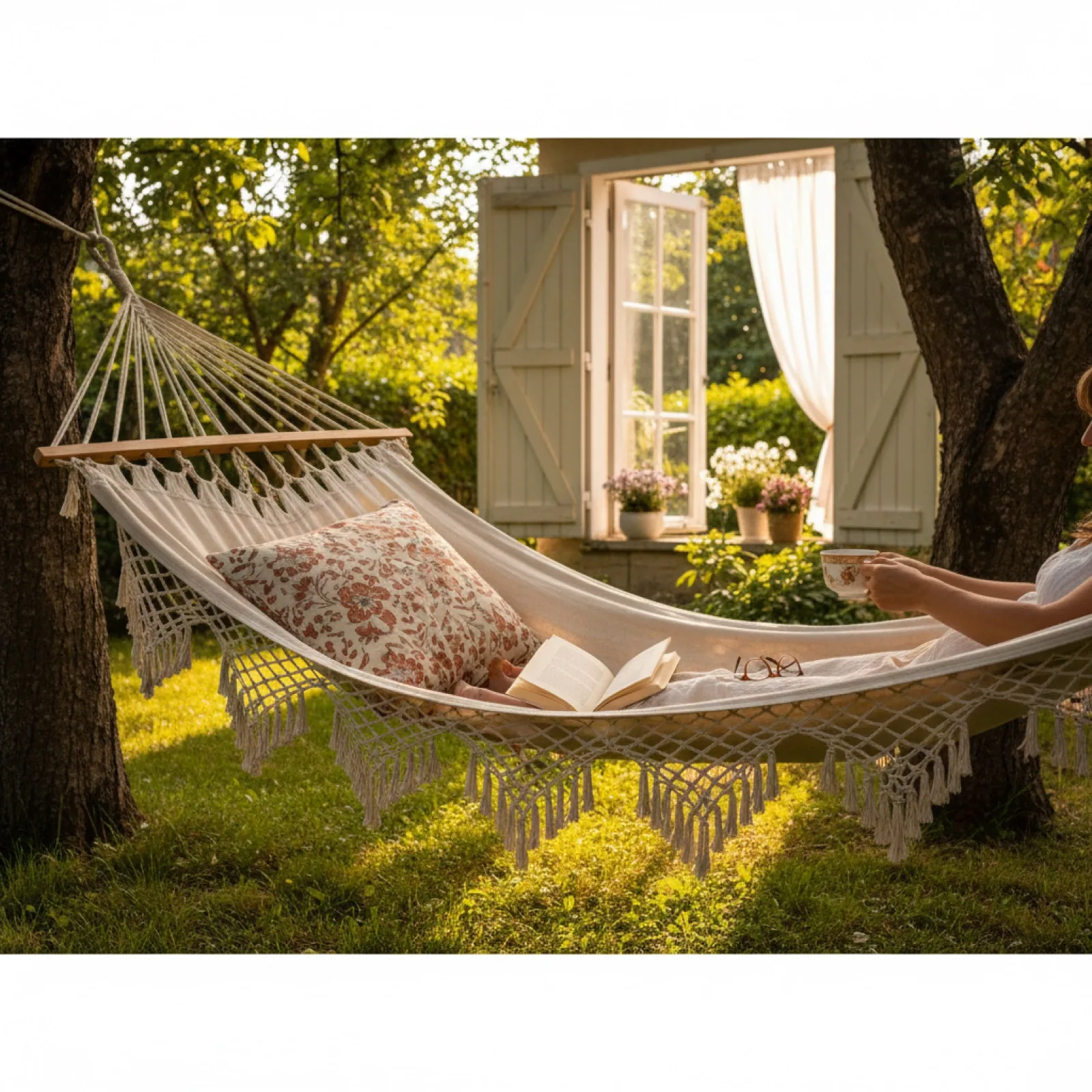 Un hamac dans un jardin d'été — illustration de « [La rétro littéraire] Un homme à distance de Katherine Pancol »