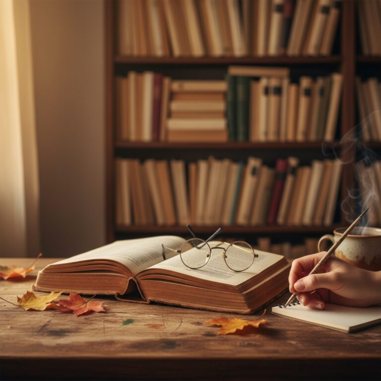 Un vieux livre relié ouvert sur un bureau en bois patiné — illustration de « Halloween : trois classiques gothiques qui font peur sans hémoglobine »