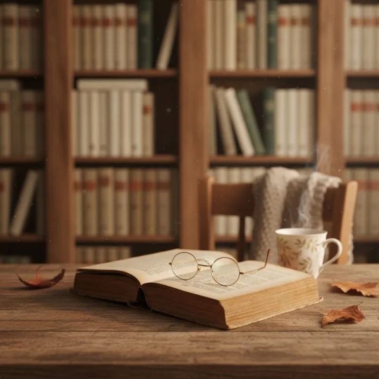 Un vieux livre relié ouvert sur un bureau en bois patiné — illustration de « Bouquiner en Angleterre : charity shops, librairies indépendantes et livres d'occasion »