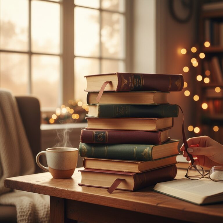 Une pile de classiques reliés aux tranches dorées près d'une fenêtre à croisillons — illustration de « Le livre d'abord ou le film d'abord ? Le dilemme éternel des adaptations »
