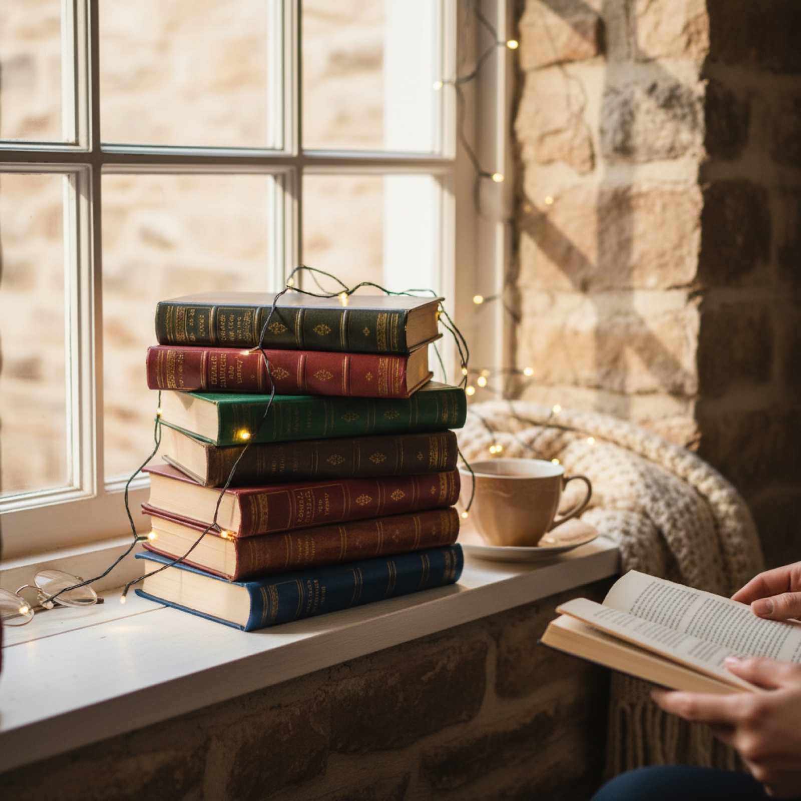 Une pile de classiques reliés aux tranches dorées près d'une fenêtre à croisillons — illustration de « À quoi servent vraiment les prix littéraires (et faut-il lire les lauréats ?) »
