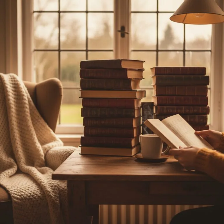 Une pile de classiques reliés aux tranches dorées près d'une fenêtre à croisillons — illustration de « Les plus belles déclarations d'amour sont celles qu'on ne finit pas »