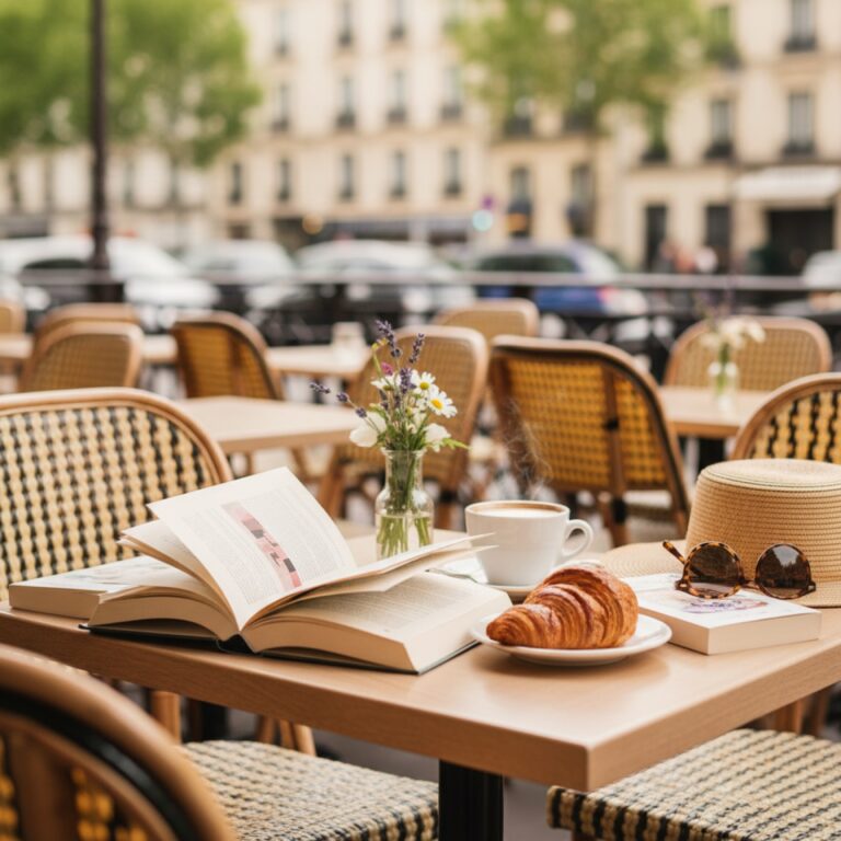 Un livre ouvert sur une table de café parisien en terrasse — illustration de Je peux très bien me passer de toi » : ma comédie coup de cœur avant l'heure