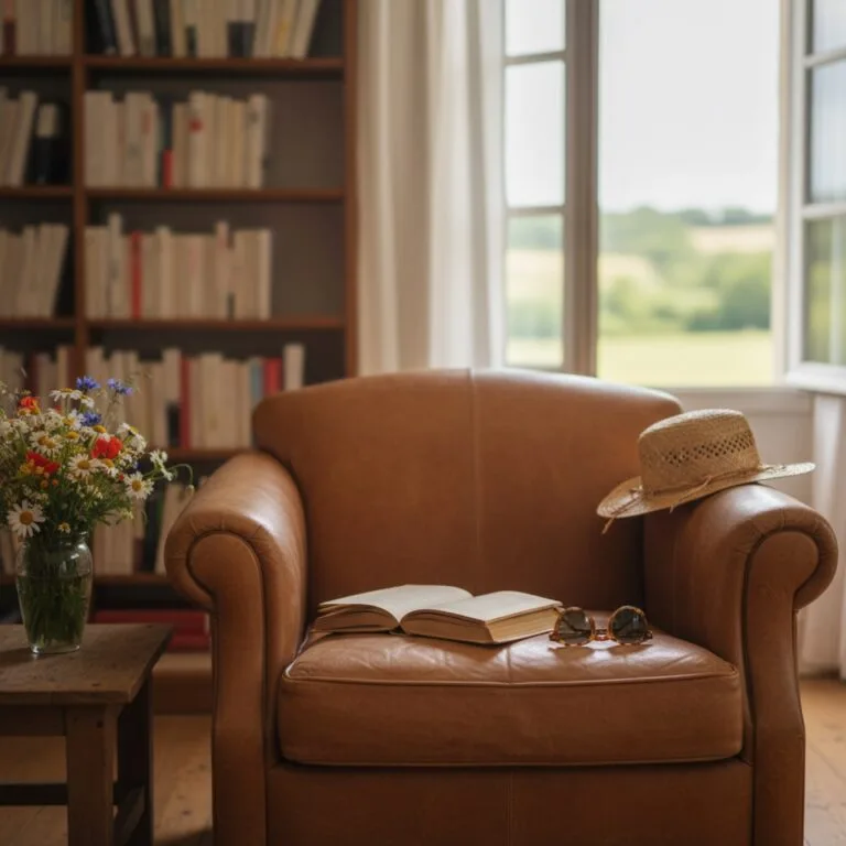 Un fauteuil en cuir dans une bibliothèque — illustration de « Les séries de romans : pourquoi on s'accroche, et quand il faut lâcher »