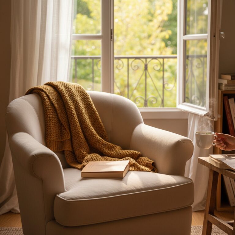 Un fauteuil moelleux près d'une fenêtre — illustration de « « Les yeux couleur de pluie », l'internat, la pluie et le bout du monde »