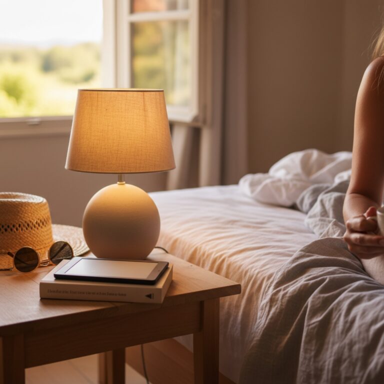 Une liseuse et un roman empilés sur une table de chevet le soir — illustration de « « The Deal » d'Elle Kennedy, mon gros coup de cœur de l'été »