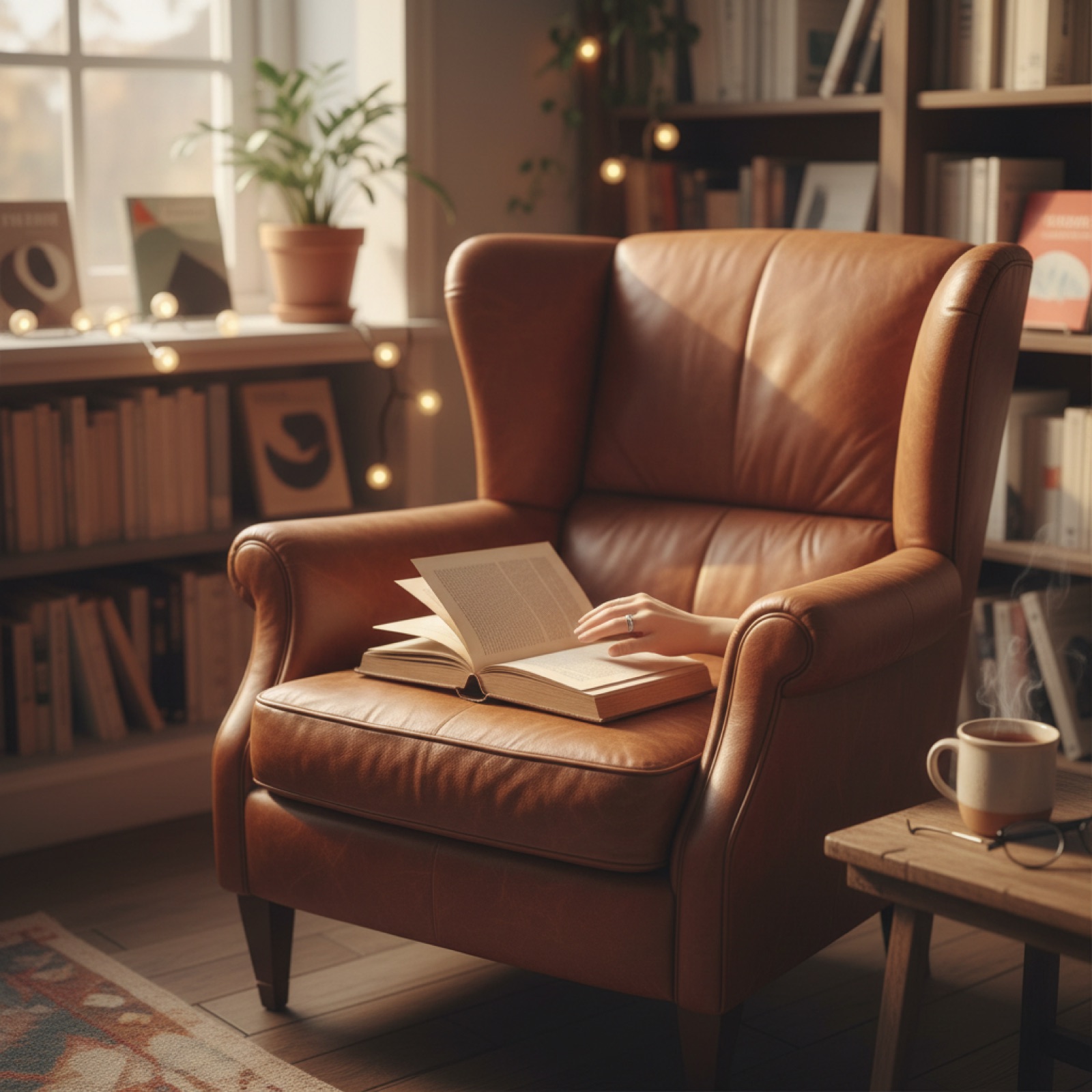Un fauteuil en cuir dans une bibliothèque — illustration de « Premières phrases de romans : ce qu'une ouverture doit faire »