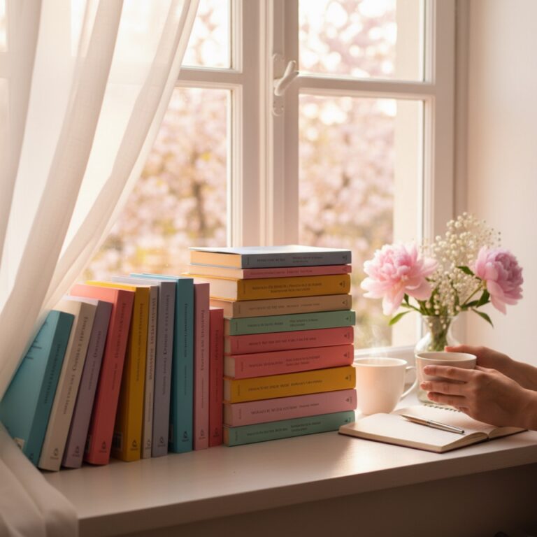Un roman broché à couverture pastel posé sur un plaid en grosse maille — illustration de « « The Fire between High & Lo », l'amour plus fort que tout »