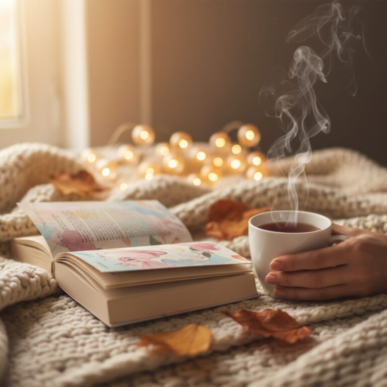 Une liseuse et un roman empilés sur une table de chevet le soir — illustration de Un bonheur imparfait », le meilleur de Colleen Hoover