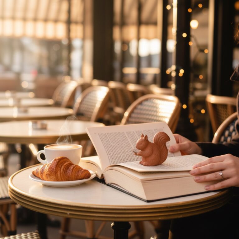 Un livre ouvert sur une table de café parisien en terrasse — illustration de « « Meilleurs vœux et va au diable ! » : ma première romance de Noël de la saison »