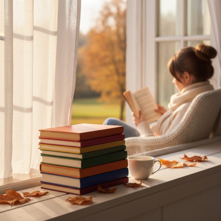 Une pile de romans aux tranches colorées sur un rebord de fenêtre — illustration de « « Love Lesson 2 » d'Emma Chase : le flirt d'été refait surface »