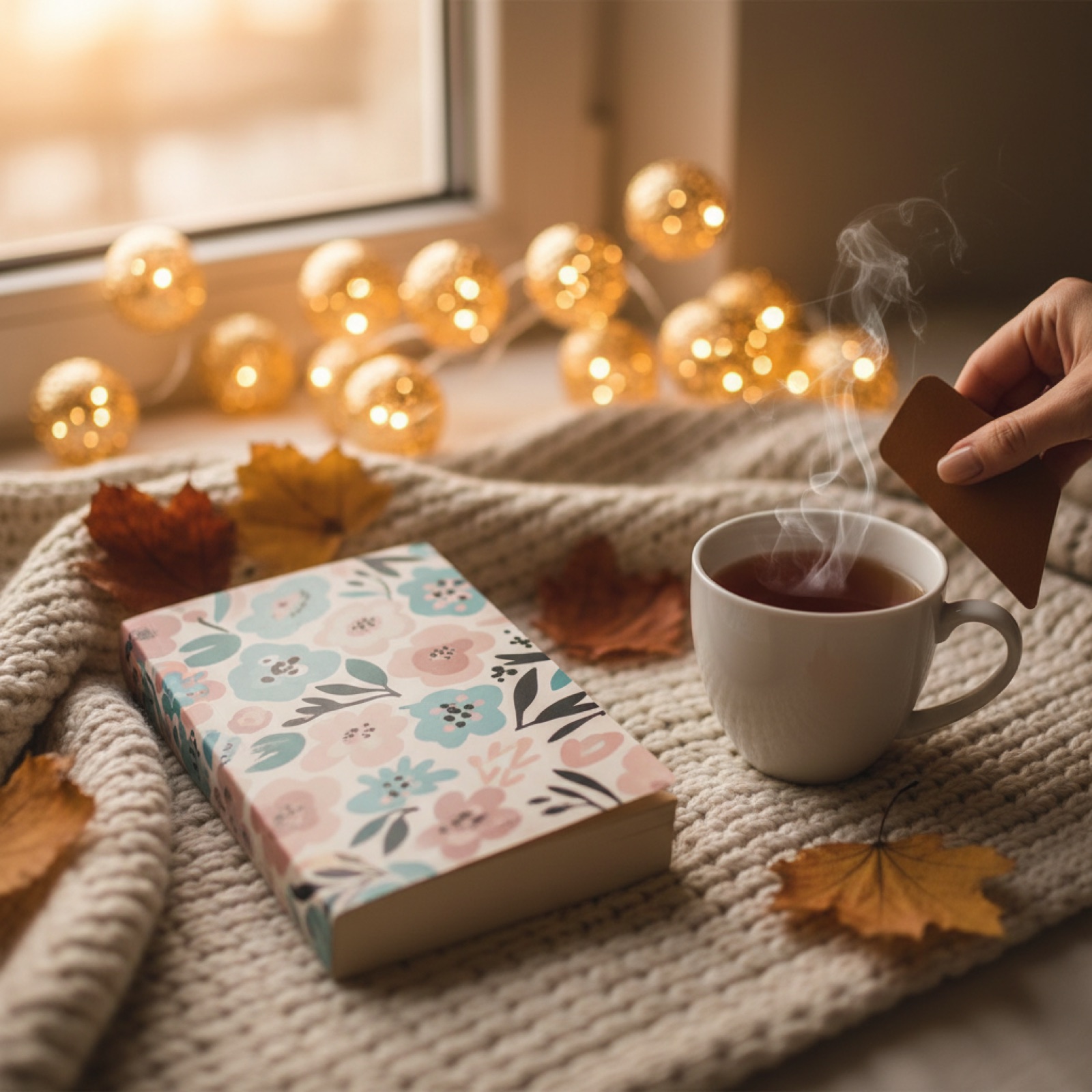 Un roman broché à couverture pastel posé sur un plaid en grosse maille — illustration de « « Falling again » de Morgane Moncomble : promesse d'enfance et drama coréen »