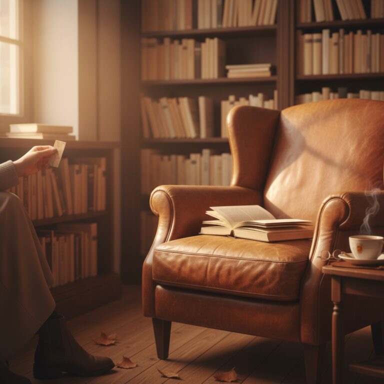 Un fauteuil en cuir dans une bibliothèque — illustration de « « Le Rouge et le Noir » : Julien Sorel, l'ambition contre le cœur »