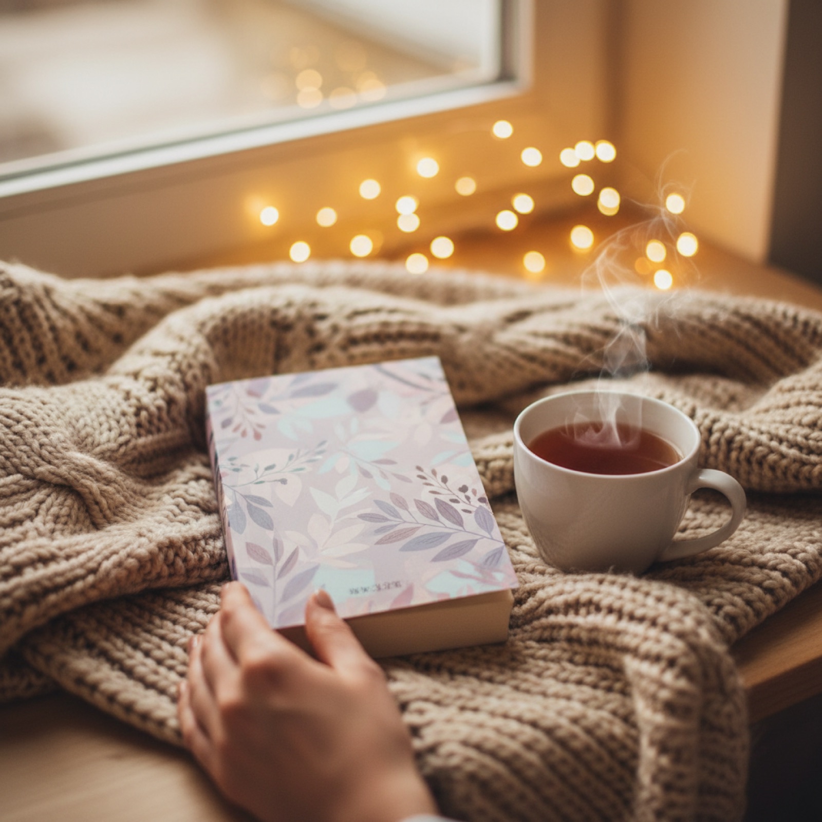 Un roman broché à couverture pastel posé sur un plaid en grosse maille — illustration de « « Nymphéa et la chambre rouge » de Margherita Gabbiani : six cents pages qui ne s'excusent de rien »