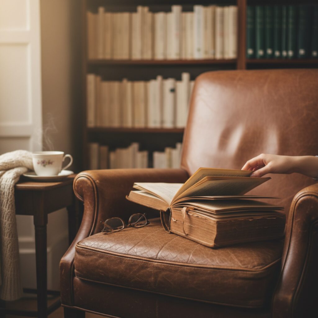 Un fauteuil en cuir dans une bibliothèque — guide BookTok : comment TikTok est devenu le meilleur libraire de France