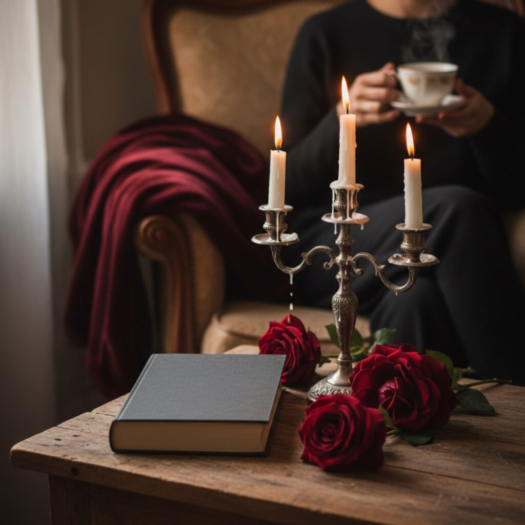 Un livre relié noir sur un drap de satin sombre — guide Livre dark romance : le guide sincère pour choisir et bien débuter