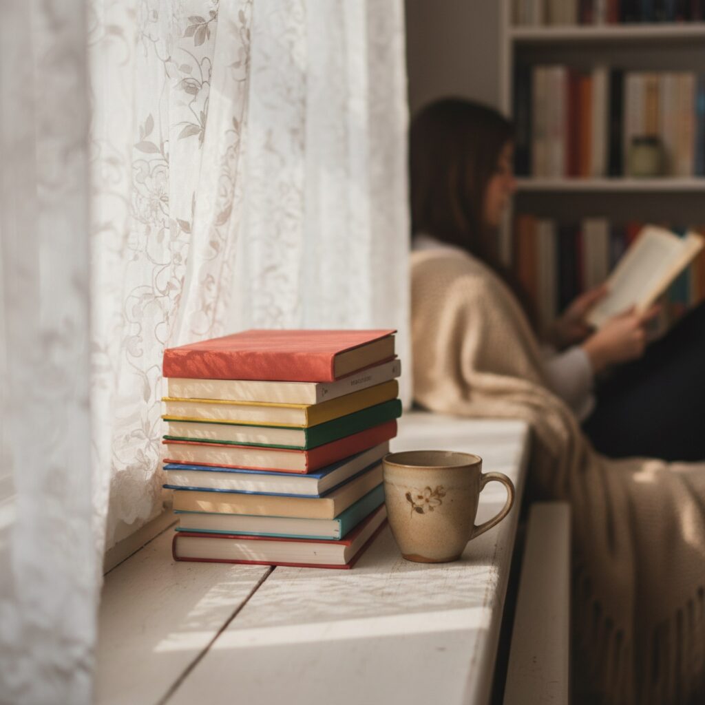 Un roman broché à couverture pastel posé sur un plaid en grosse maille — guide Livre romance ado : les titres que je conseille vraiment, âge par âge
