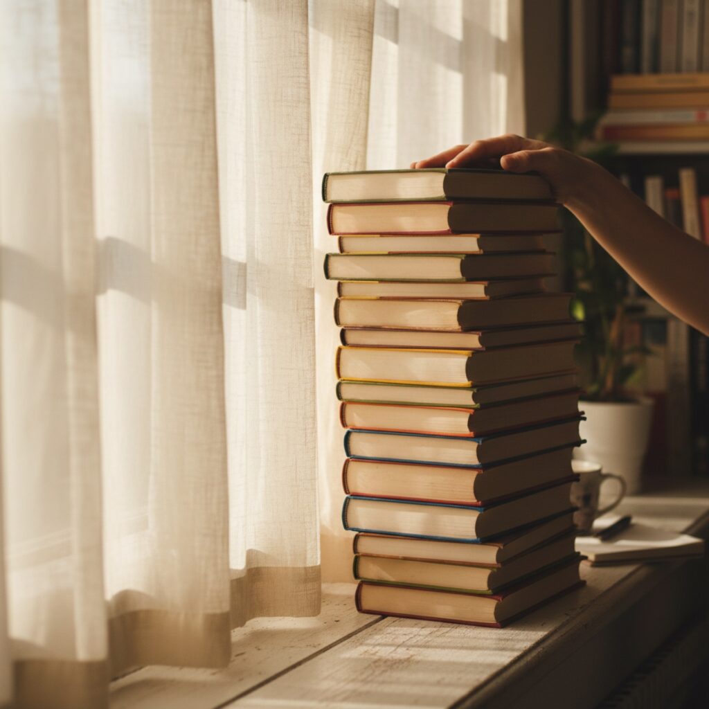 Un roman broché à couverture pastel posé sur un plaid en grosse maille — guide New romance : définition, codes et livres pour découvrir le genre